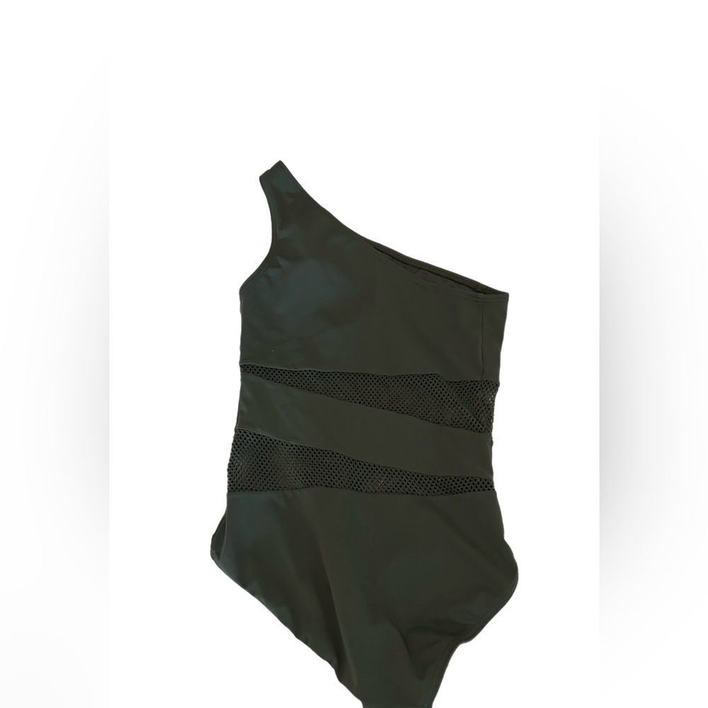 One-Shoulder dark green mesh  Swimsuit